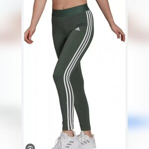 Adidas Green Leggings with 3 White Stripes